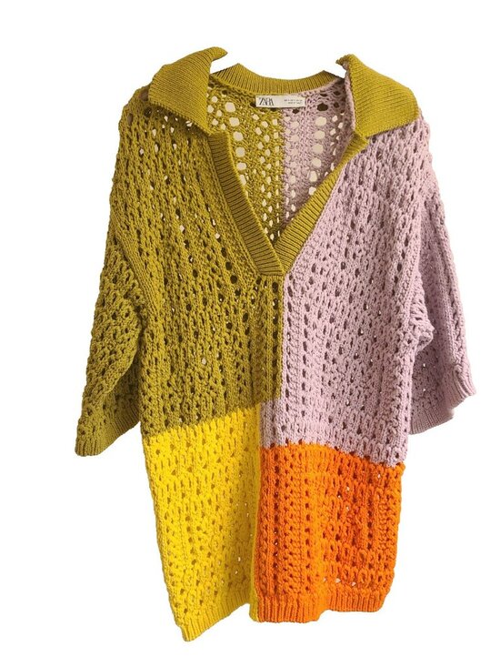 Zara Tops - Zara Womens Top Crochet Polo Short Sleeve Sweater Size SM Oversized